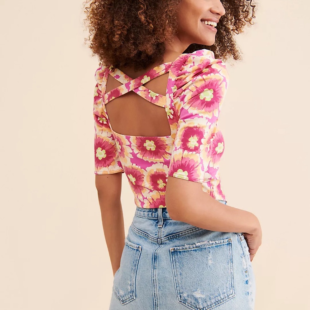 Free People Floral Pink spring Give Me More Large cropped Top